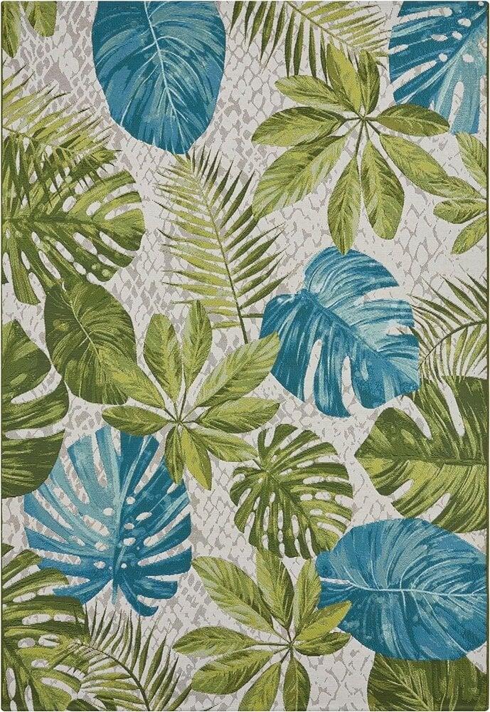 Flycarpets Binnen- En Buitenkleed - Tropical Leaves Groen/Blauw