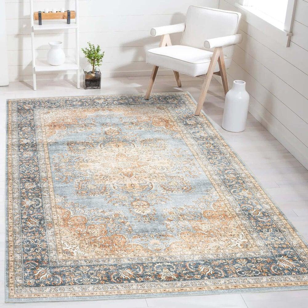 Flycarpets Burano Vloerkleed - Medaillon Vintage - Terra - Grijs / Blauw