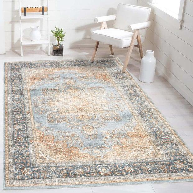 flycarpets Burano vloerkleed - Medaillon Vintage - Terra - Grijs / Blauw
