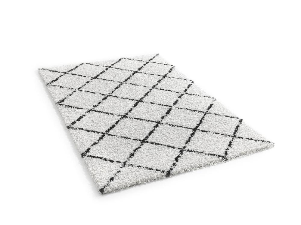 Flycarpets Candy Diamond Hoogpolig Crème / Zwart Vloerkleed - Geruit