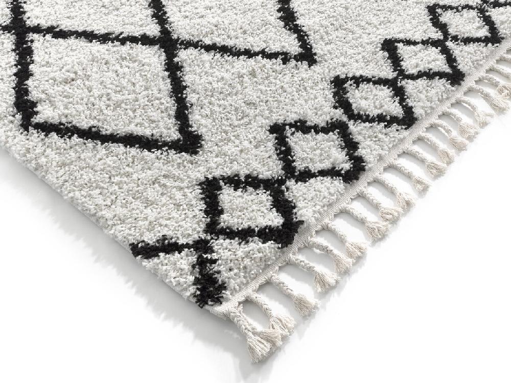 Flycarpets Candy Diamond Hoogpolig Crème / Zwart Vloerkleed - Geruit