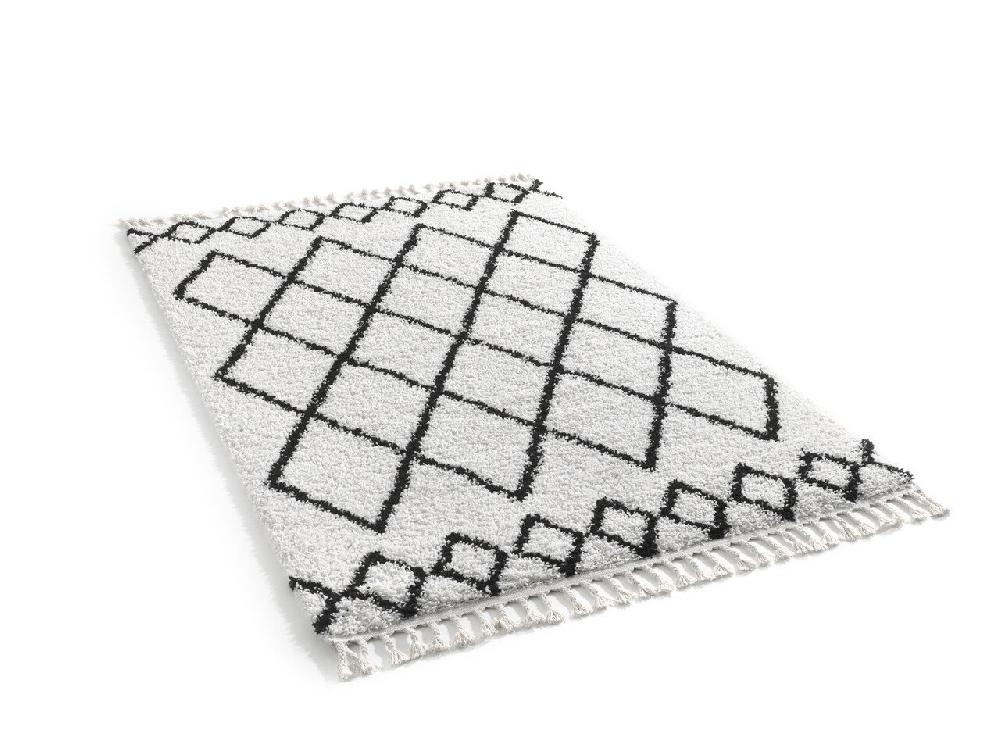 Flycarpets Candy Diamond Hoogpolig Crème / Zwart Vloerkleed - Geruit