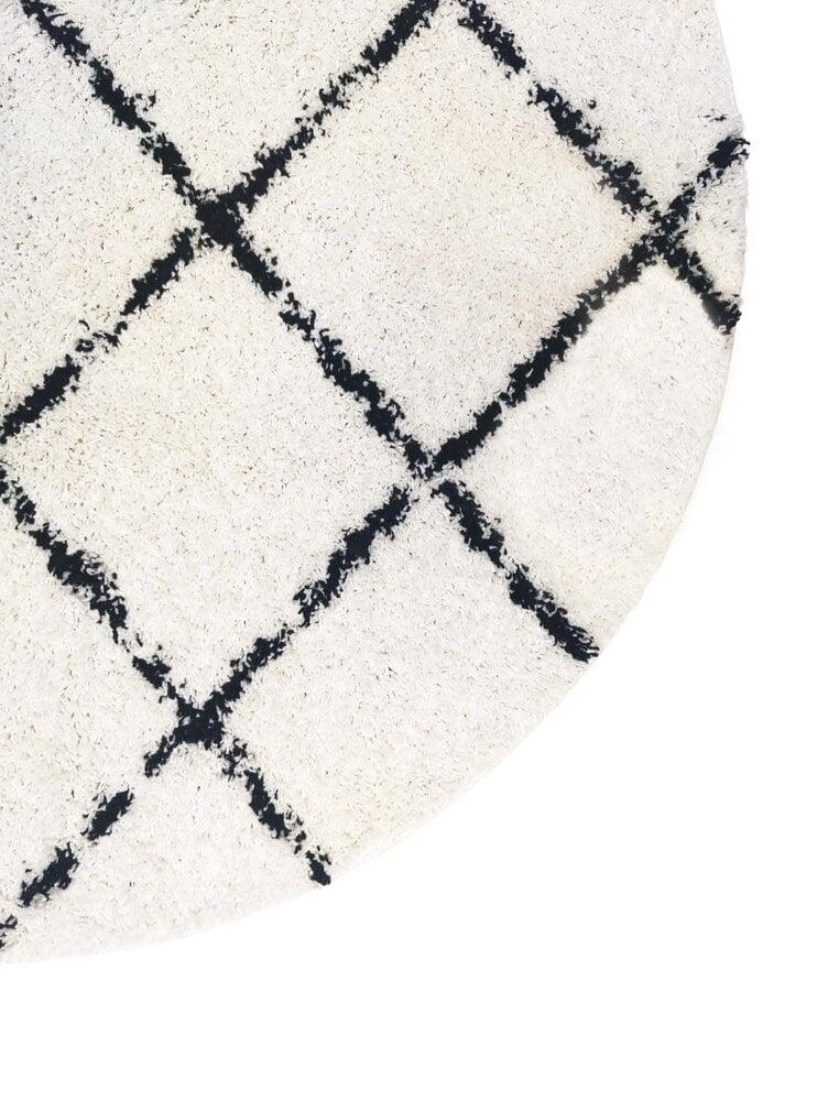 Flycarpets Candy Diamond Rond Hoogpolig Crème / Zwart Vloerkleed - Geruit