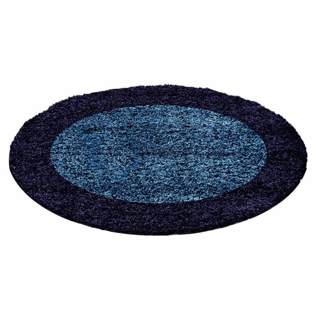 flycarpets Candy Shaggy Lijstmotief Rond Shaggy vloerkleed - blauw