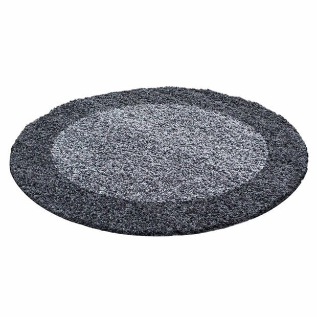 flycarpets Candy Shaggy Lijstmotief Rond Shaggy vloerkleed -grijs