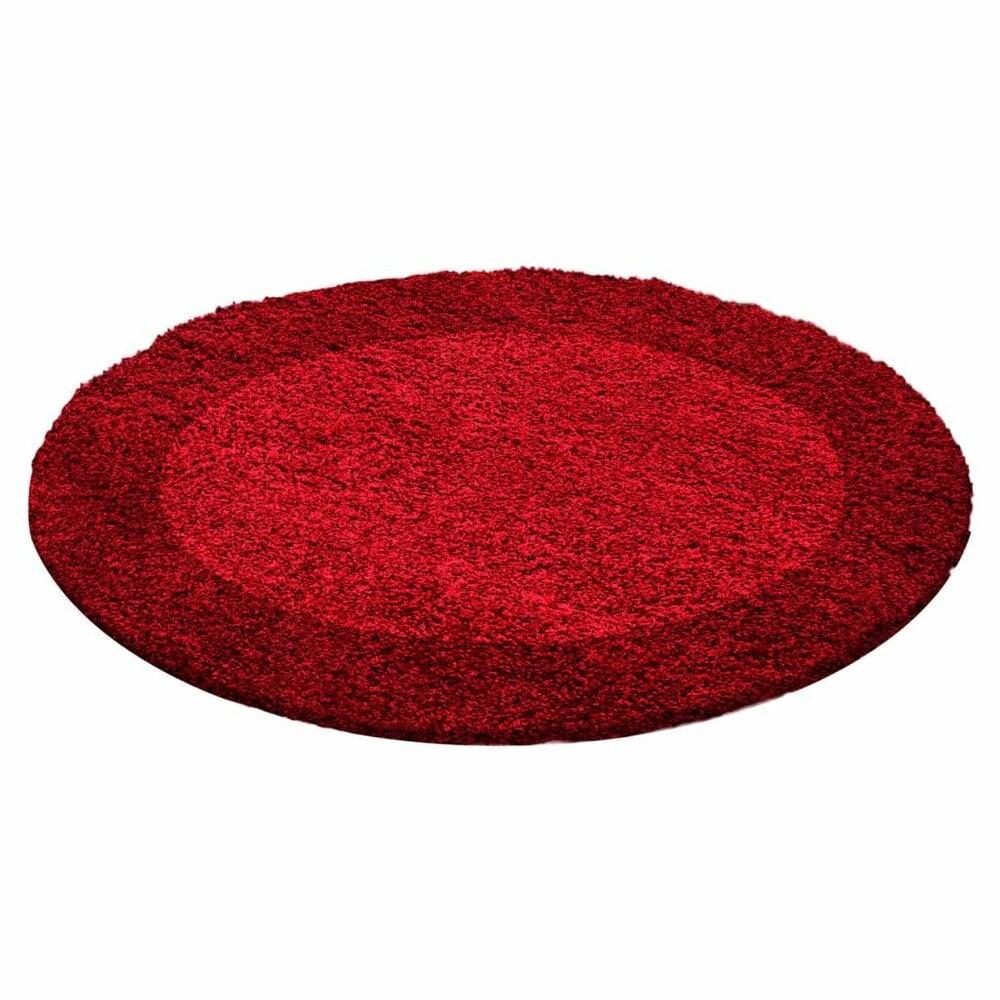Flycarpets Candy Shaggy Lijstmotief Rond Shaggy Vloerkleed - Rood
