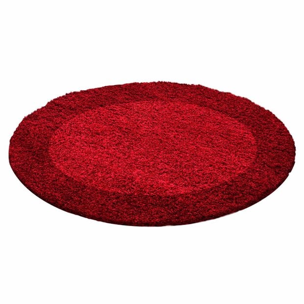 flycarpets Candy Shaggy Lijstmotief Rond Shaggy vloerkleed - rood