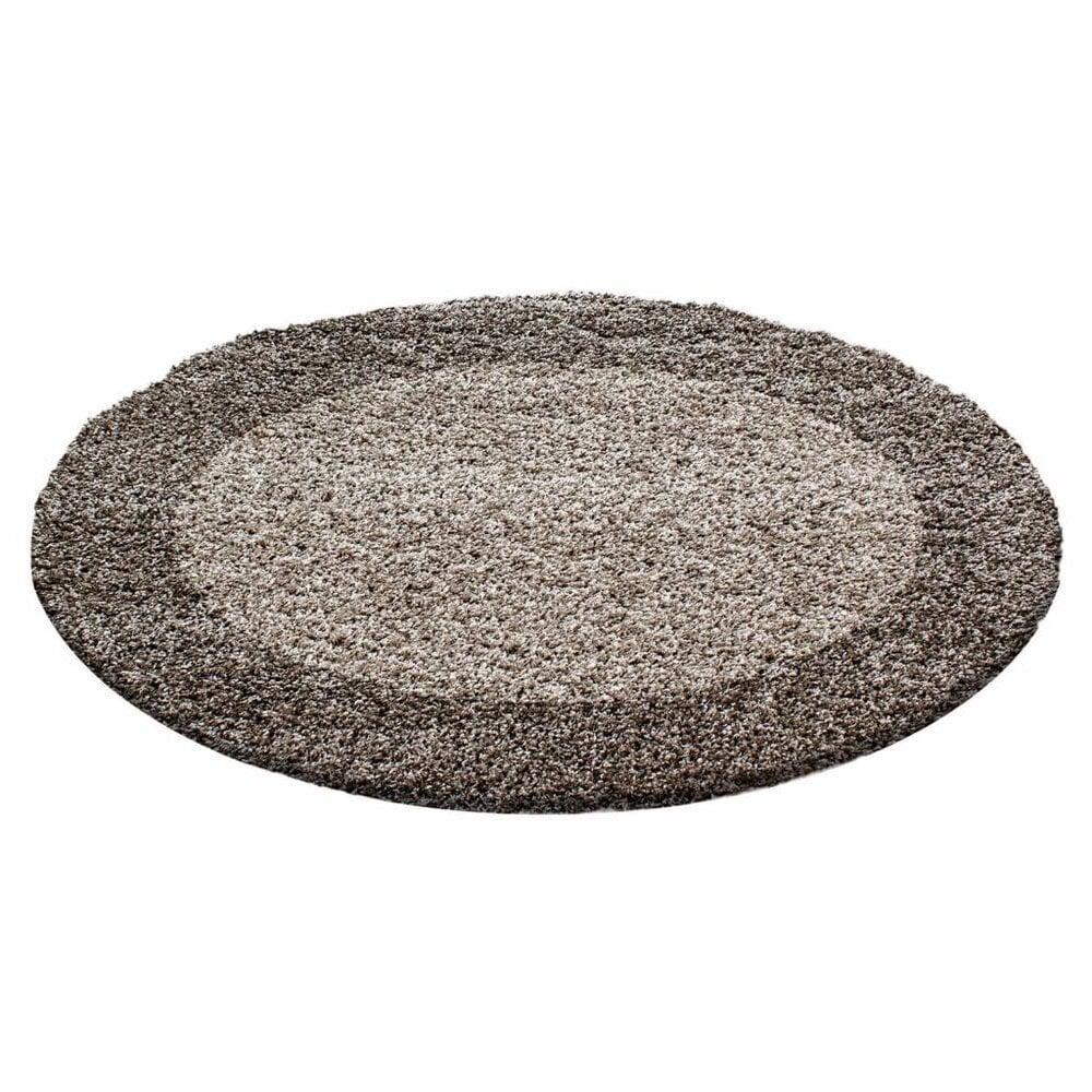Flycarpets Candy Shaggy Lijstmotief Rond Shaggy Vloerkleed - Taupe