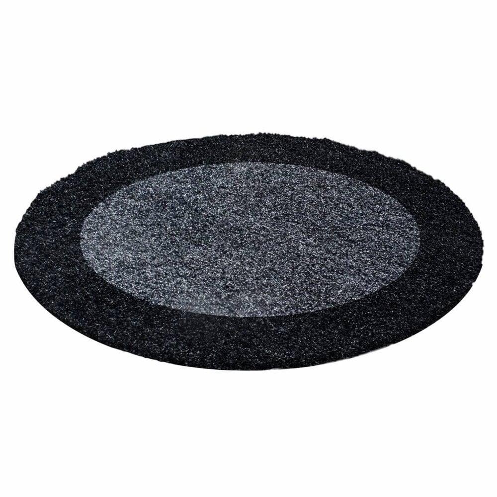 Flycarpets Candy Shaggy Lijstmotief Rond Vloerkleed - Antraciet