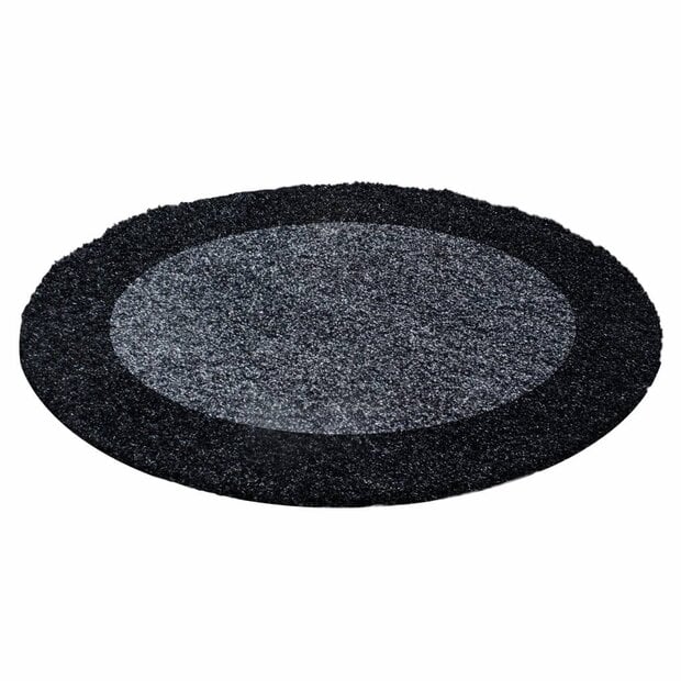 flycarpets Candy Shaggy Lijstmotief Rond vloerkleed - antraciet
