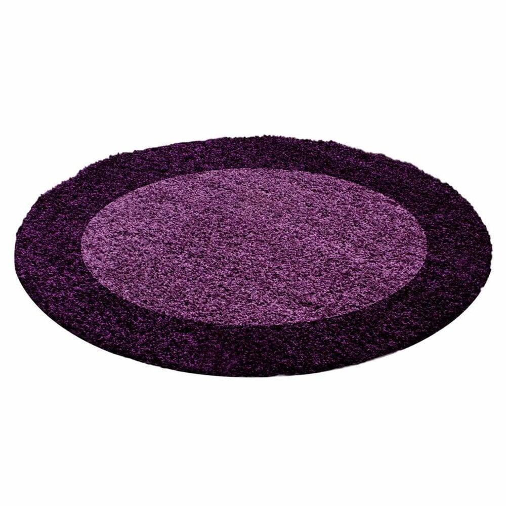 Flycarpets Candy Shaggy Lijstmotief Rond Vloerkleed - Paars