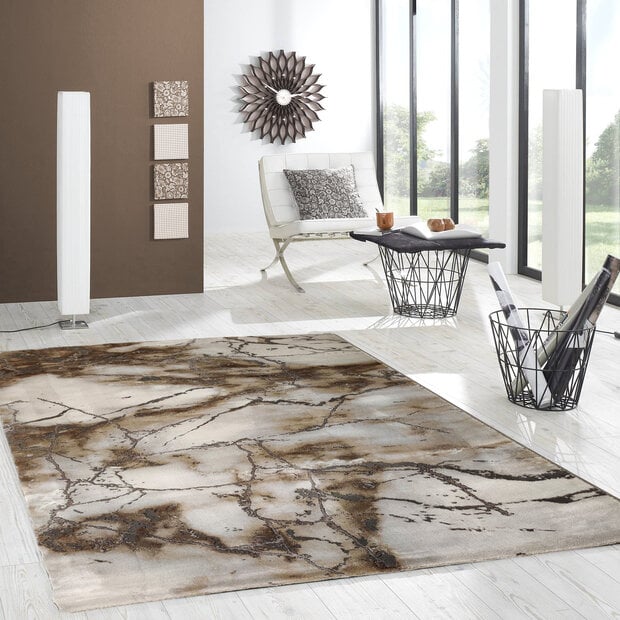 flycarpets Carrara Modern Bruin Beige Grijs vloerkleed - Marmer Design