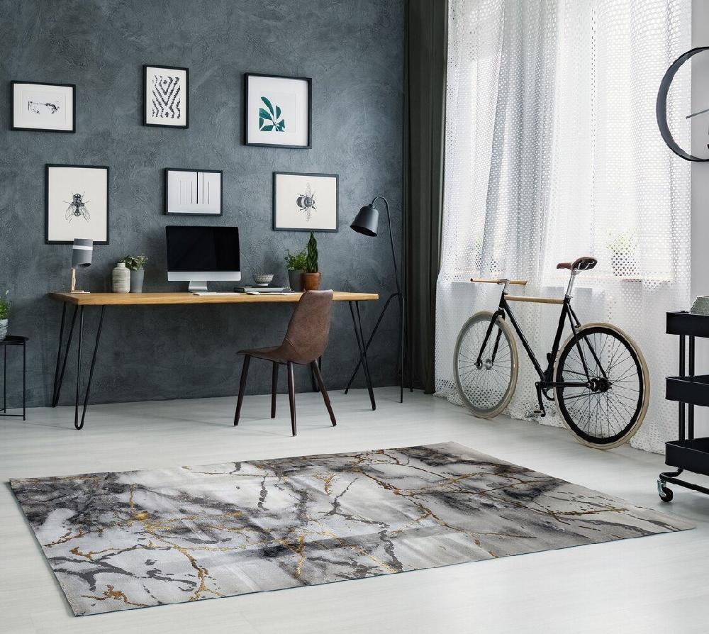 Flycarpets Carrara Modern Grijs Goud Vloerkleed - Marmer Design