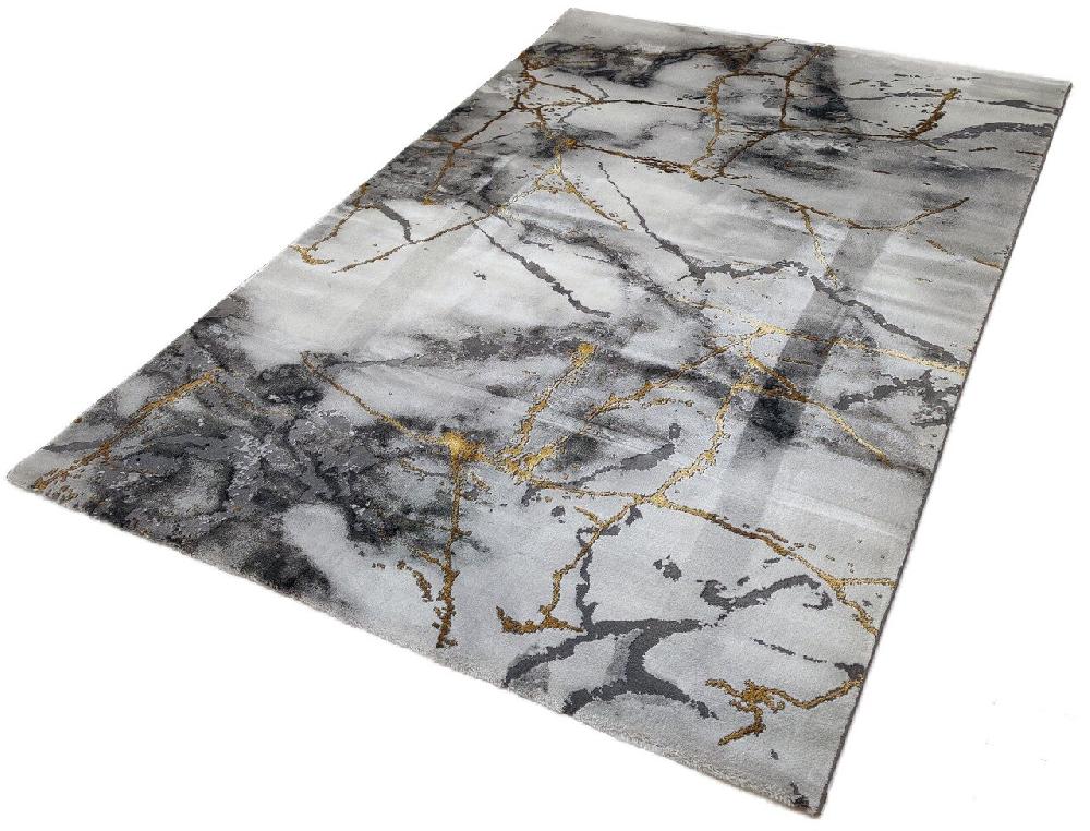 Flycarpets Carrara Modern Grijs Goud Vloerkleed - Marmer Design