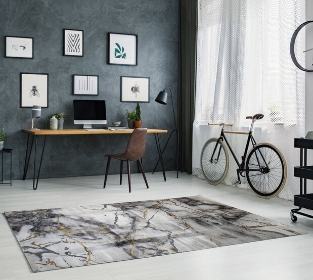 flycarpets Carrara Modern Grijs Goud vloerkleed - Marmer Design