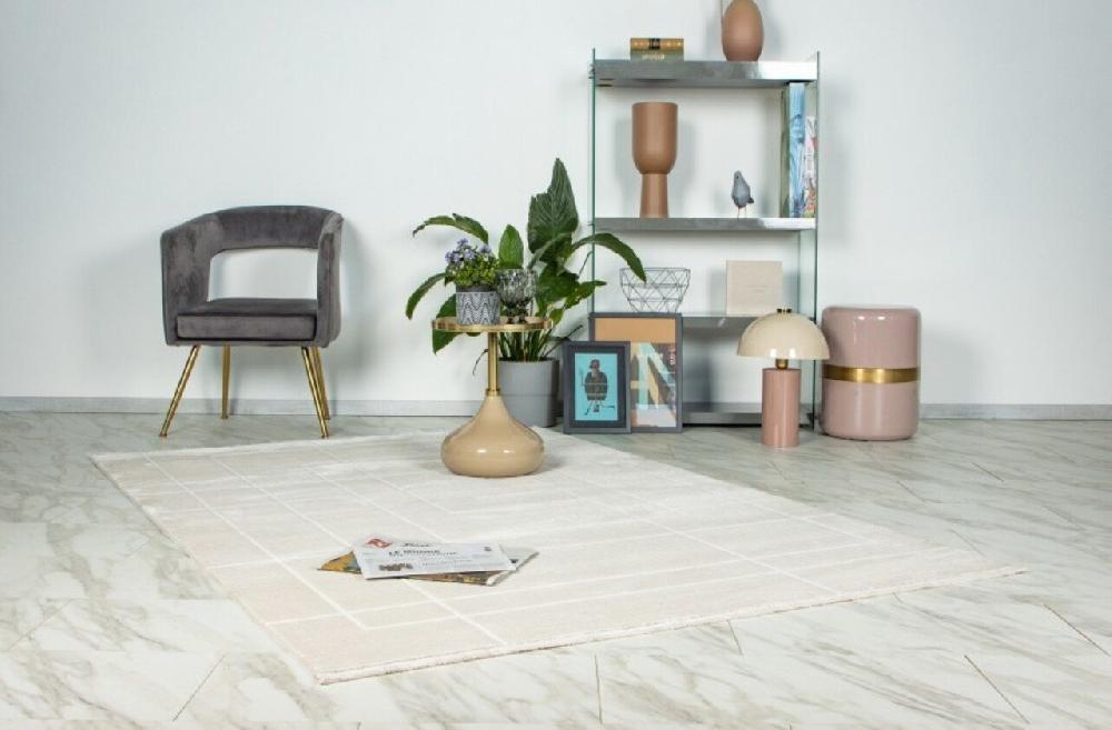 Flycarpets Claire Vloerkleed - Japandi Stijl Geblokt En Gestreept Modern - Beige