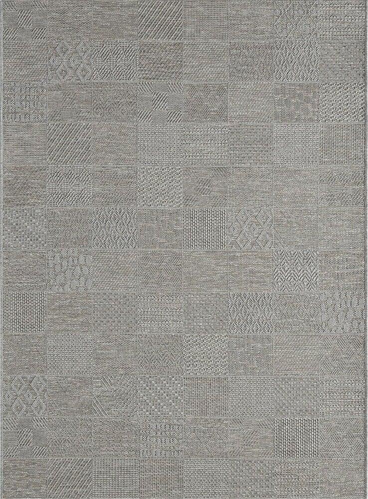 Flycarpets Cyrene Laagpolig Geblokt Grijs Vloerkleed - Indoor En Outdoor
