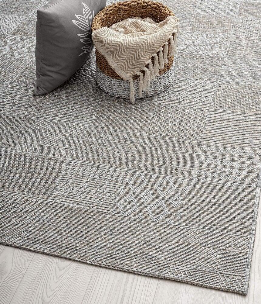 Flycarpets Cyrene Laagpolig Geblokt Grijs Vloerkleed - Indoor En Outdoor