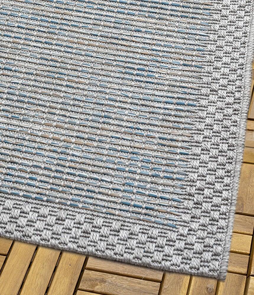 Flycarpets Cyrene Laagpolig Kader Turquoise / Grijs Vloerkleed - Indoor En Outdoor