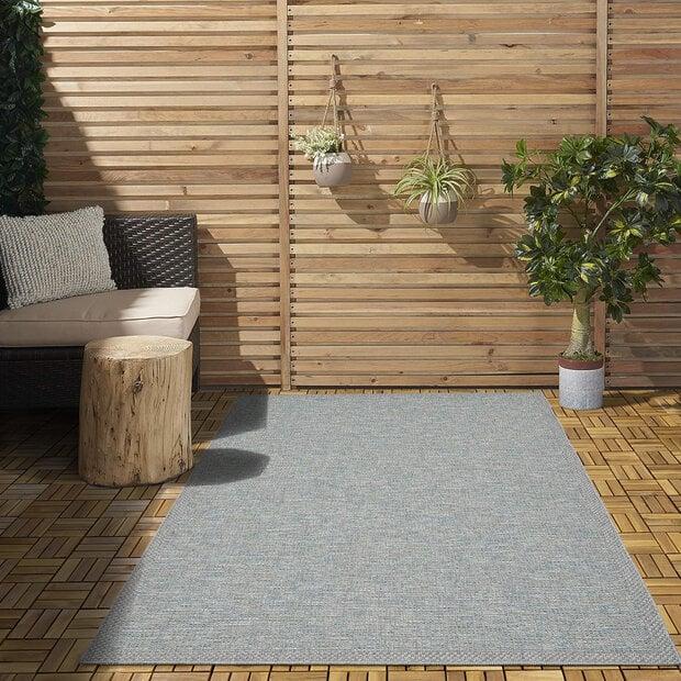 flycarpets Cyrene Laagpolig Kader Turquoise / Grijs vloerkleed - Indoor En Outdoor