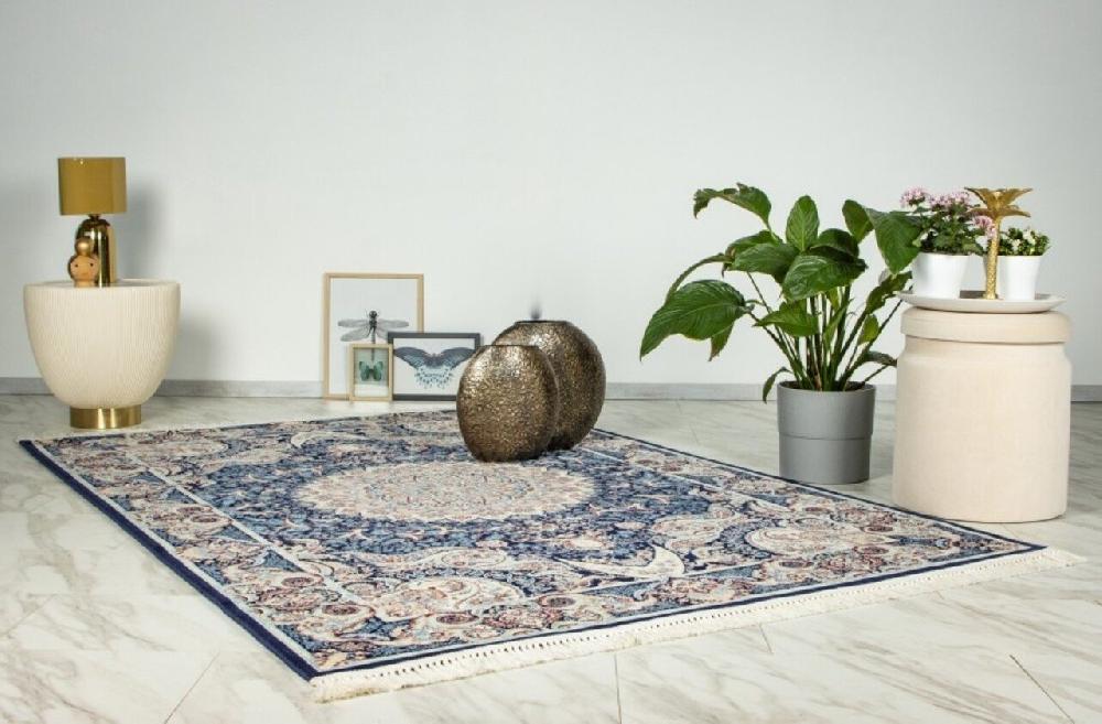 Flycarpets Darius Vloerkleed - Medaillon Oosters Klassiek Perzisch Design - Donkerblauw