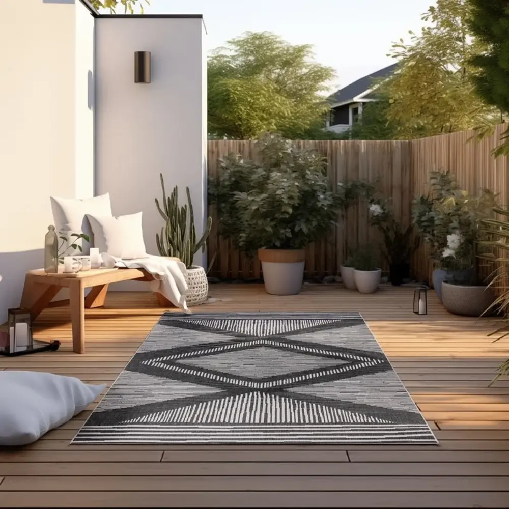 Flycarpets Elle Decoration - Binnen & Buitenkleed - Omkeerbaar - Rhombus - Zwart