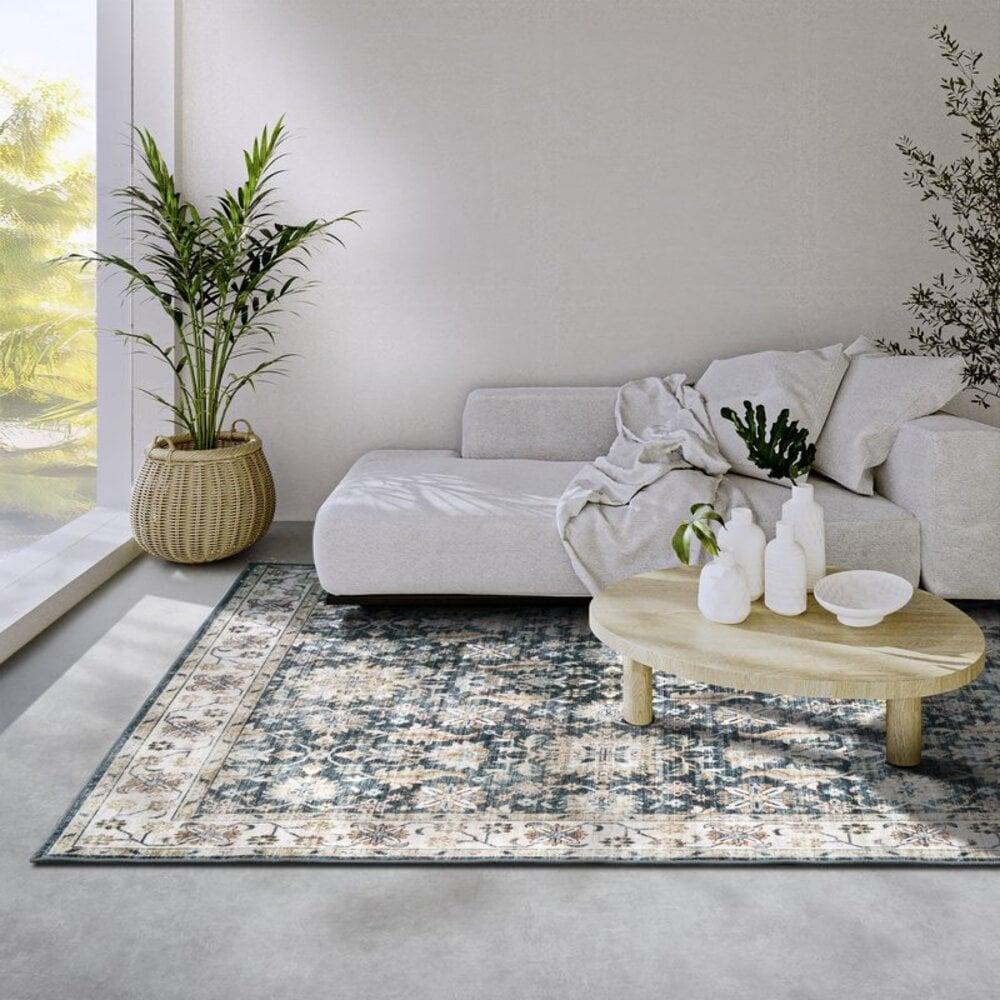 Flycarpets Elle Decoration - Imagination - Laagpolig Vintage Vloerkleed - Saveh - Blauw / Crème