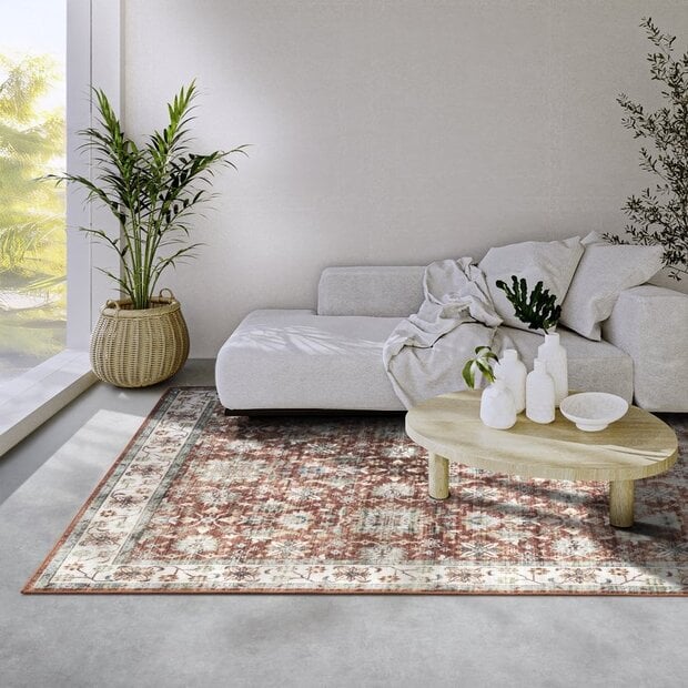 flycarpets Elle Decoration - Imagination - Laagpolig Vintage vloerkleed - Saveh - Rood / Crème