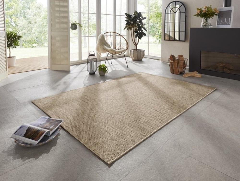 Flycarpets Elle Decoration - Laagpolig - Binnen & Buitenkleed - Handgeweven Look - Caen - Naturel / Bruin