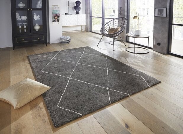 flycarpets Elle Decoration - Modern Design vloerkleed - Laagpolig - Geruit - Donkergrijs