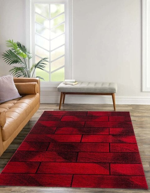flycarpets Fano Modern Rood - Zwart vloerkleed - Geblokt