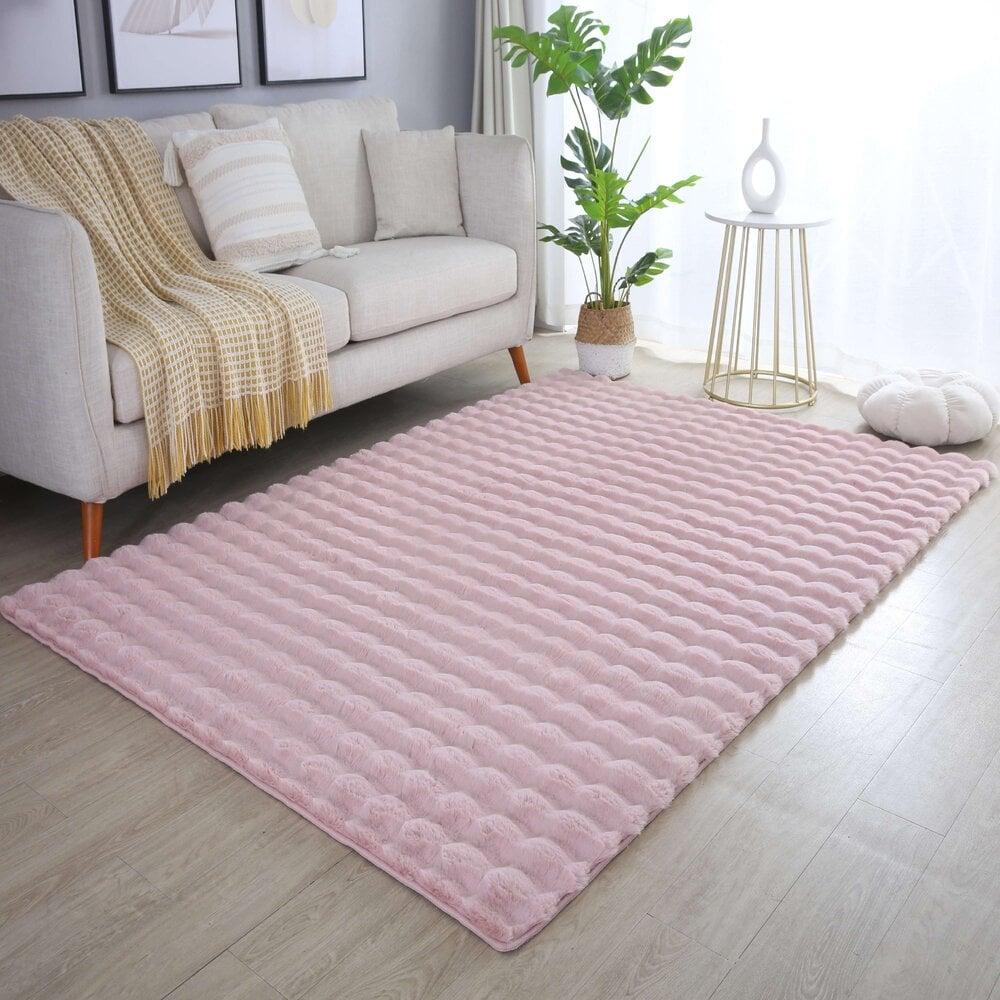 Flycarpets Felicia Hoogpolig Fluffy Roze Vloerkleed - 3D Design