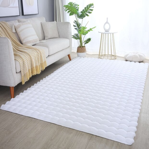 flycarpets Felicia Hoogpolig Fluffy Wit vloerkleed - 3D Design