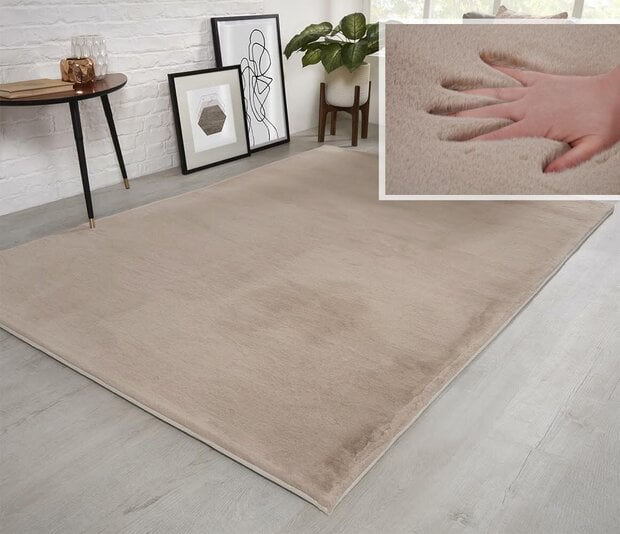 flycarpets Fluffy vloerkleed - Effen Hoogpolig Super Zacht - Beige