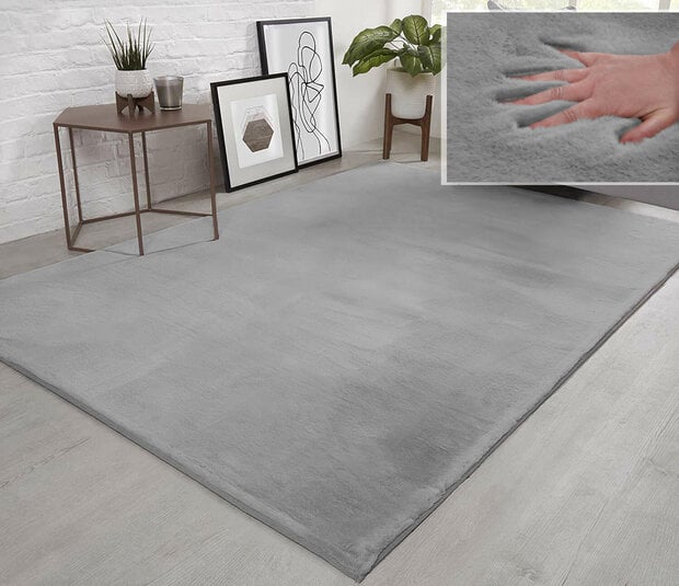 flycarpets Fluffy vloerkleed - Effen Hoogpolig Super Zacht - Lichtgrijs / Zilver