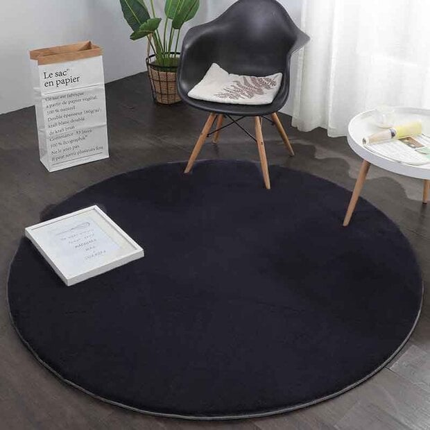 flycarpets Fluffy vloerkleed - Effen Hoogpolig Super Zacht - Zwart