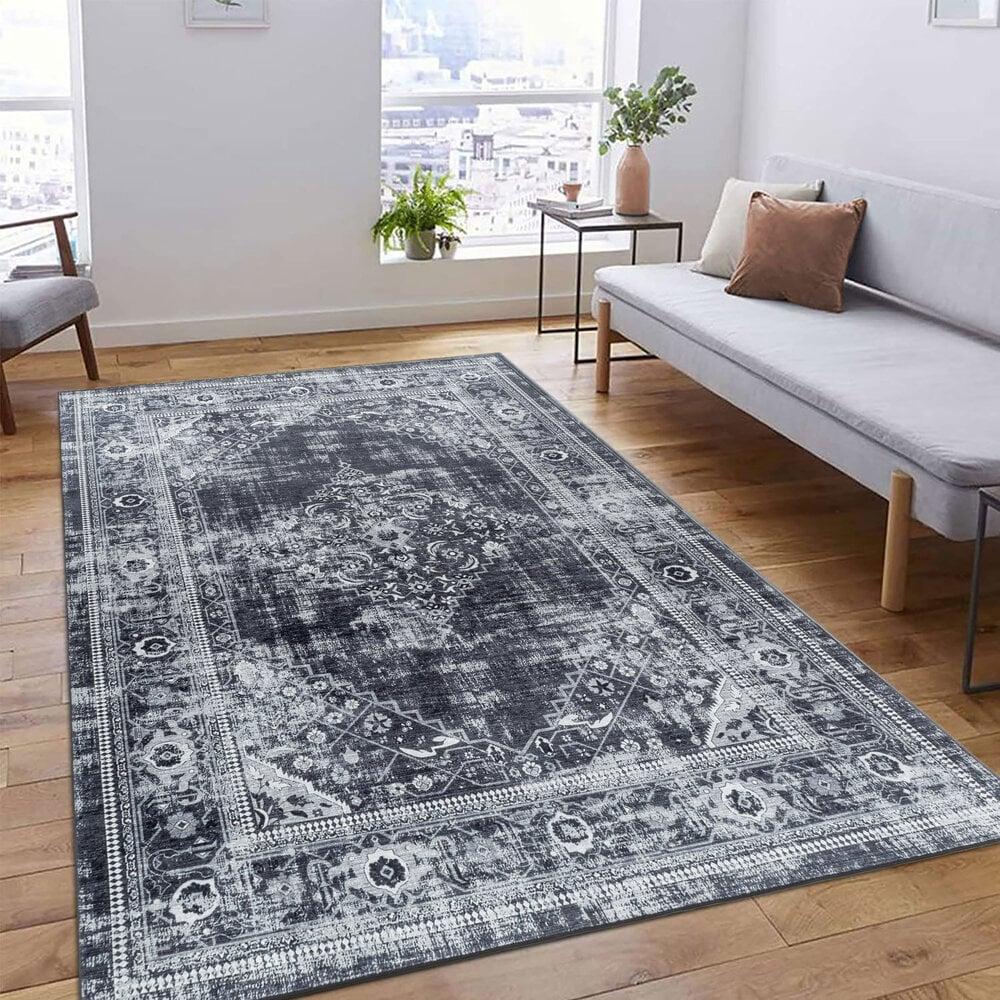 Flycarpets Amira Vintage Zwart Vloerkleed - Wasbaar