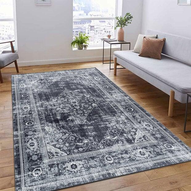 flycarpets Amira Vintage Zwart vloerkleed - Wasbaar