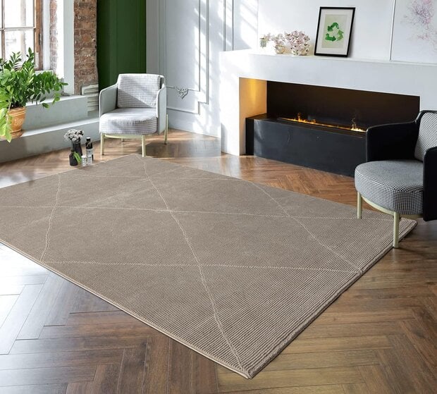 flycarpets Aurelia Modern Beige vloerkleed - Geruit