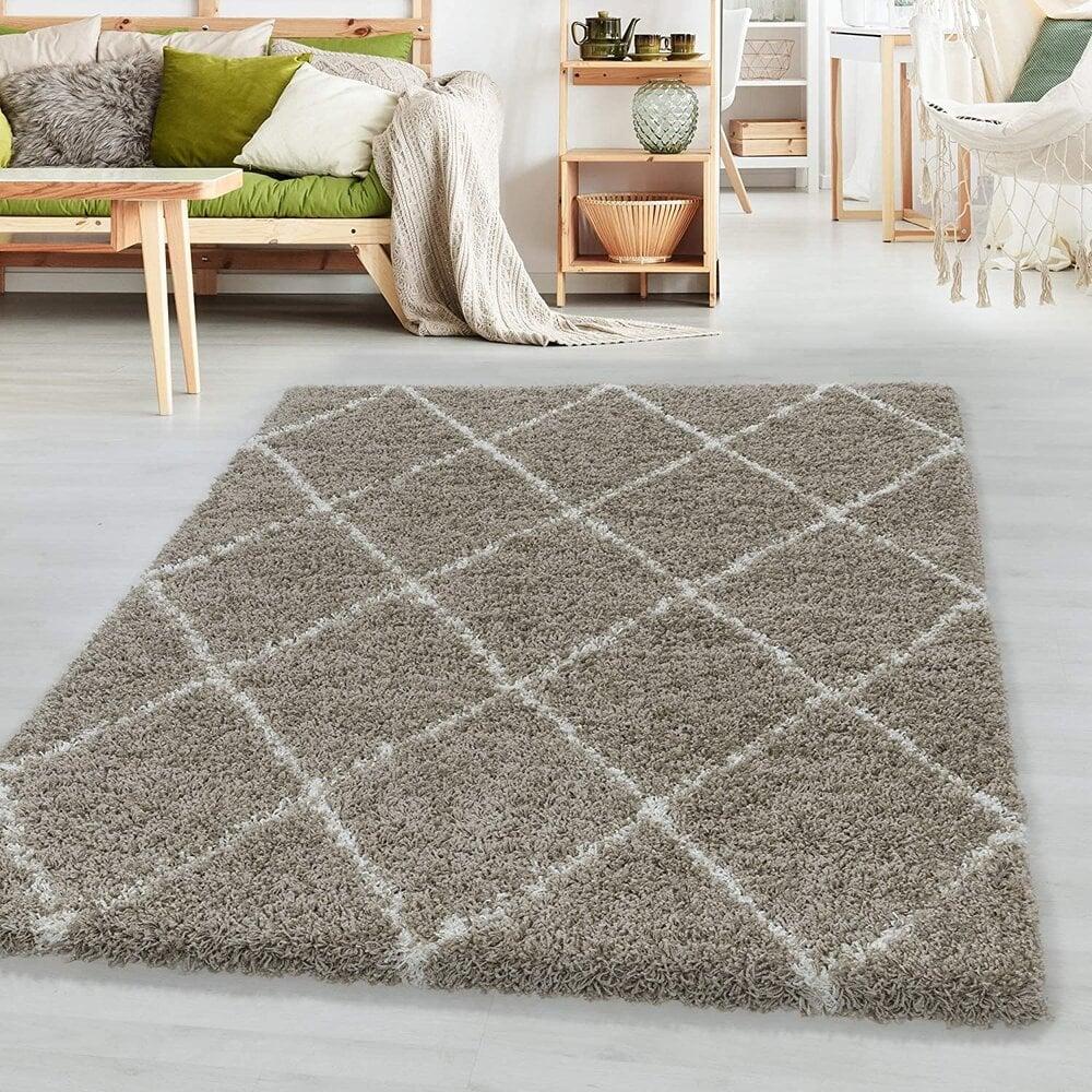 Flycarpets Azure Hoogpolig Beige Vloerkleed - Geruit