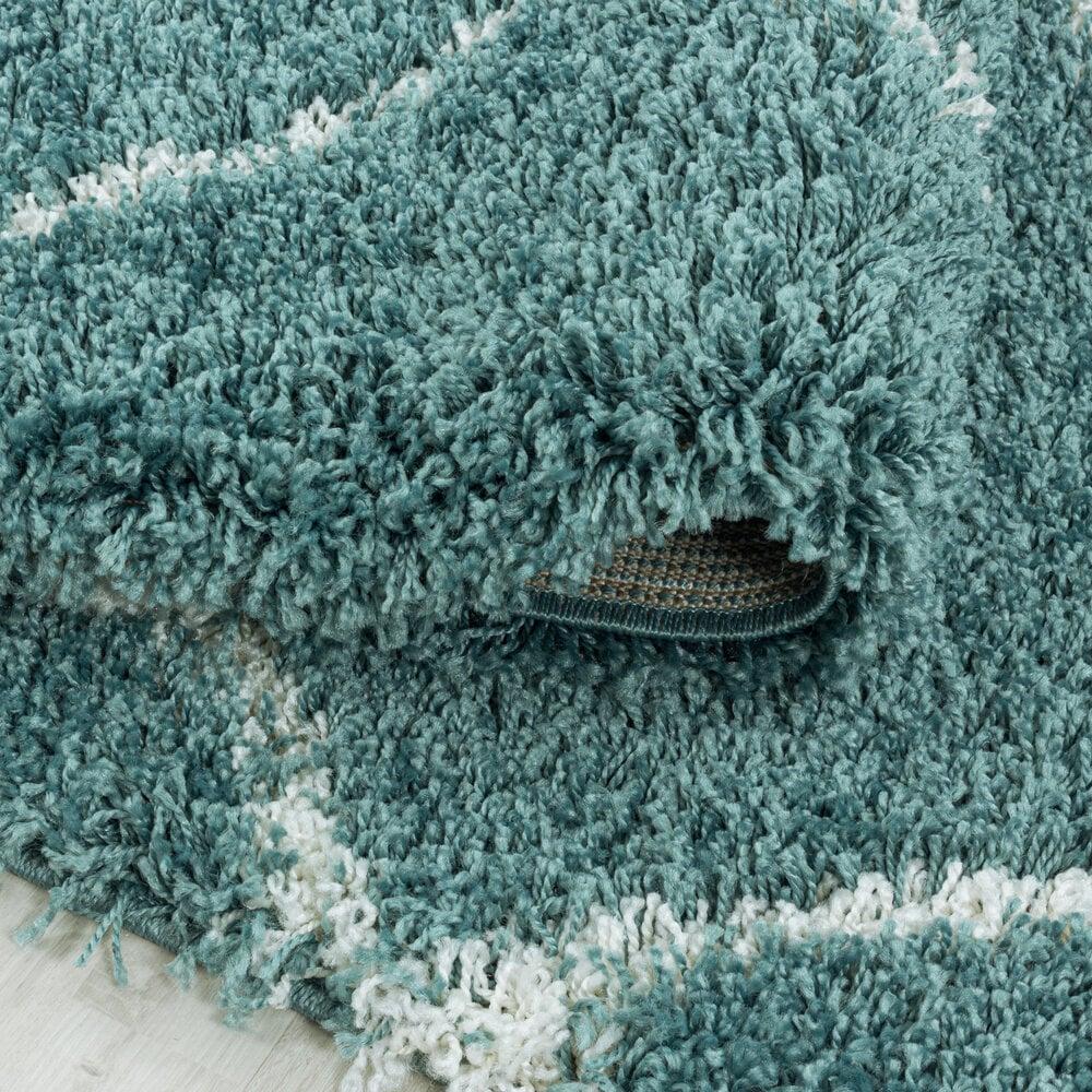 Flycarpets Azure Hoogpolig Blauw Vloerkleed - Geruit