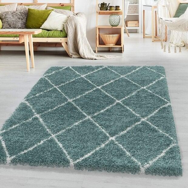 flycarpets Azure Hoogpolig Blauw vloerkleed - Geruit
