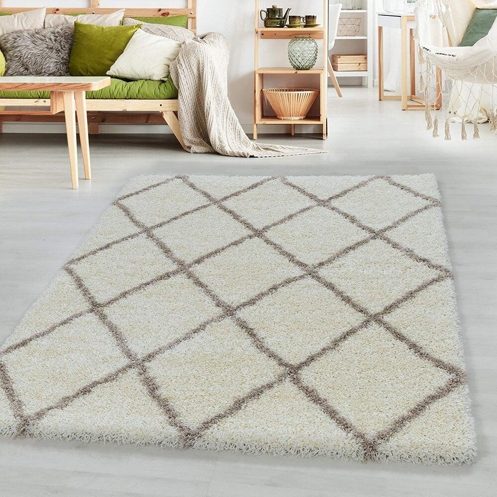 Flycarpets Azure Hoogpolig Crème Vloerkleed - Geruit