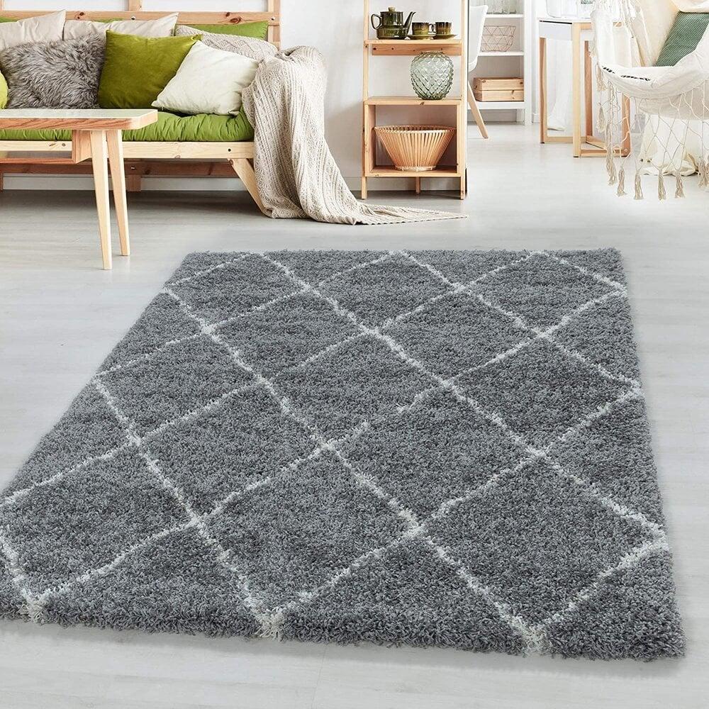 Flycarpets Azure Hoogpolig Grijs Vloerkleed - Geruit
