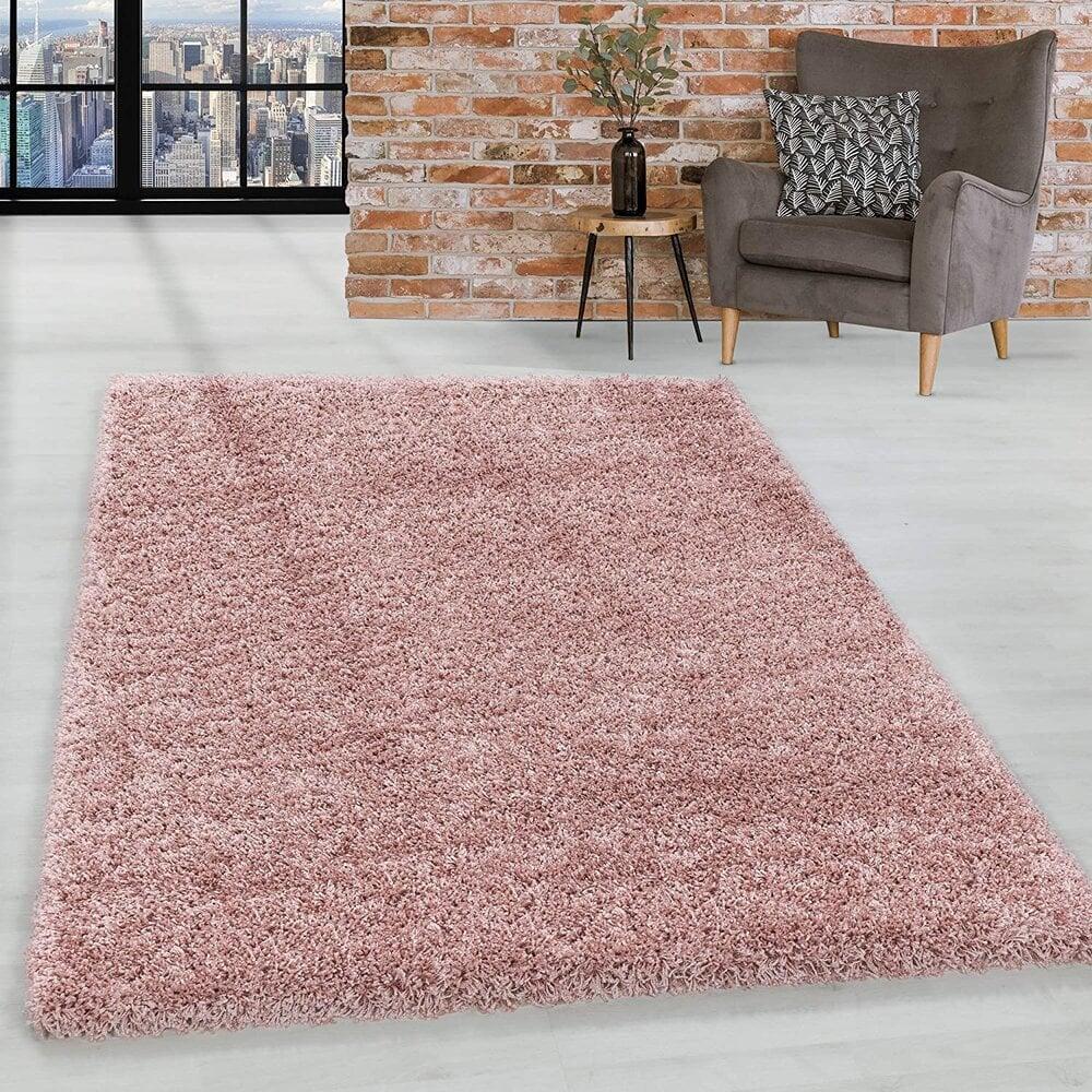 Flycarpets Azure Hoogpolig Roze Vloerkleed - Effen