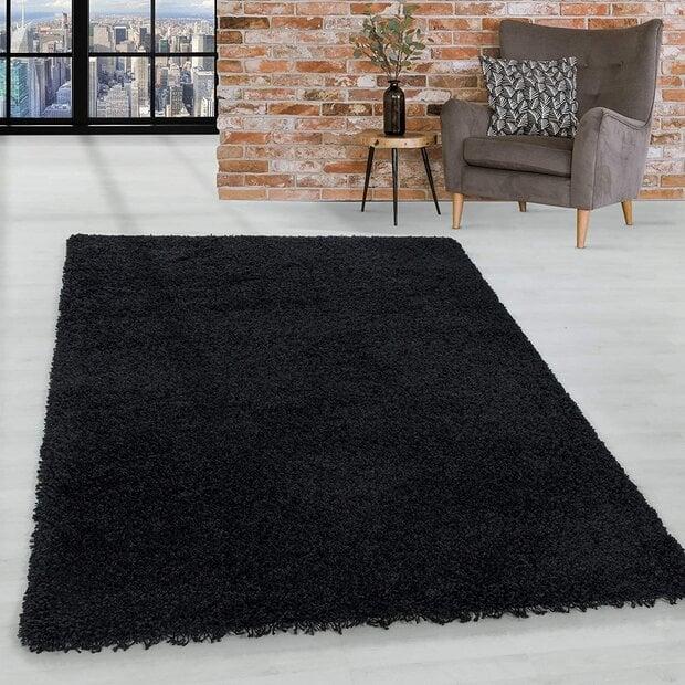 flycarpets Azure Hoogpolig Zwart vloerkleed - Effen