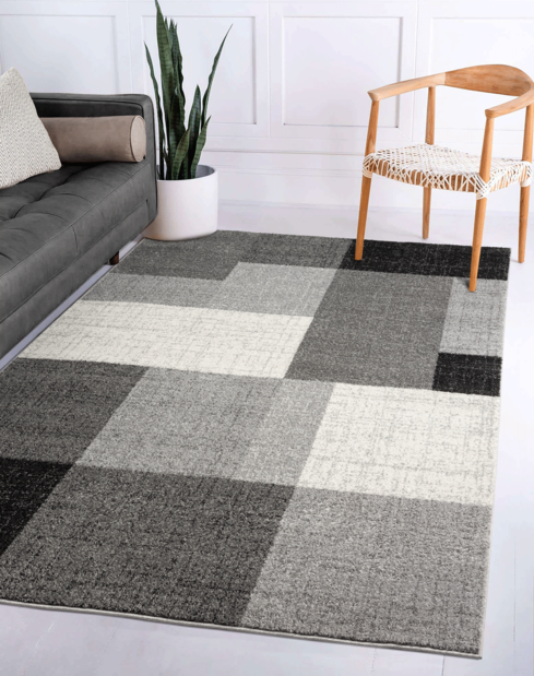 flycarpets Belos Modern Grijs vloerkleed - Geblokt