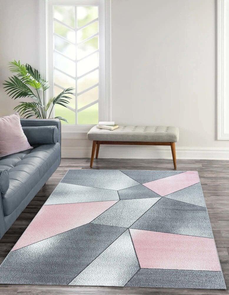 Flycarpets Fano Modern Roze - Grijs Vloerkleed