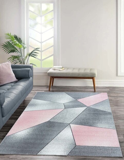 flycarpets Fano Modern Roze - Grijs vloerkleed