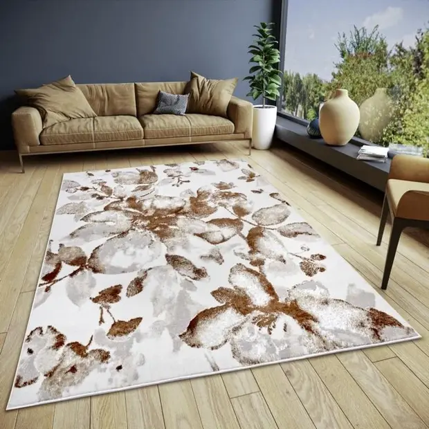 flycarpets Gebloemd vloerkleed - Shine Wit/Bruin